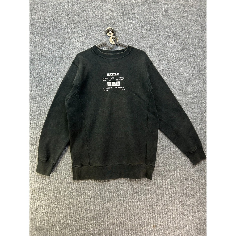 Battle Sports Crewneck Sweatshirt Men's Black Fleece Graphic Pullover - Small